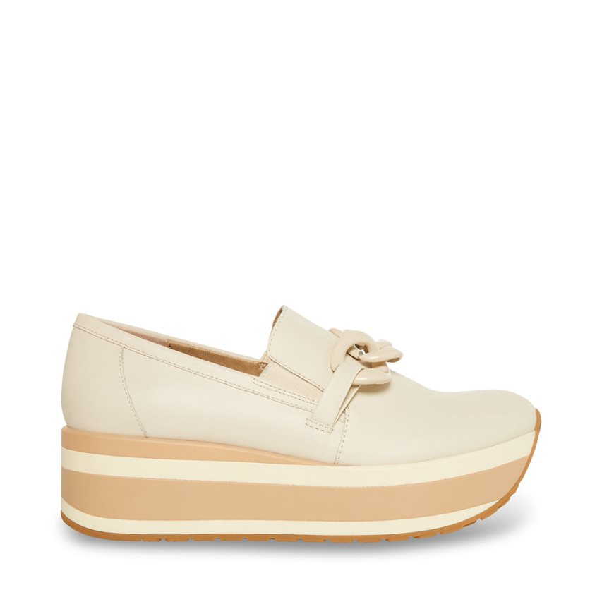 Beige Steve Madden Haze Leather Women\'s Platform Shoes | PH 8520YNT